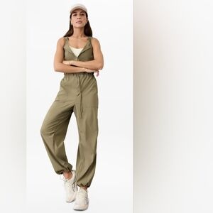 Athleta Khaki Green Zip-Front Jumpsuit